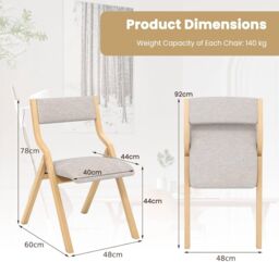 Gymax Folding Dining Chair Set of 2 Upholstered Accent Chair Wood Frame in Grey - thumbnail 3