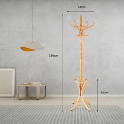 Costway Floor Standing Coat Jacket Stand Solid Wood Hanger with Umbrella Rack in Natural - thumbnail 5