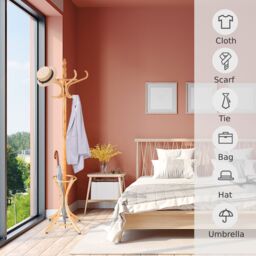 Costway Floor Standing Coat Jacket Stand Solid Wood Hanger with Umbrella Rack in Natural - thumbnail 3