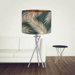 First Choice Lighting Set of 2 Tropica - Chrome Tripod Lamps with Dark Green & Gold Shades in Silver - thumbnail 4