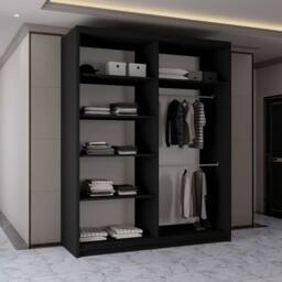 MN Furniture Wardrobe Modern Sliding Mirror Door - LED Light 180cm x 217cm in Black - Size: 180 cm x 217 cm - thumbnail 3