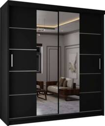 MN Furniture Wardrobe Modern Sliding Mirror Door - LED Light 180cm x 217cm in Black - Size: 180 cm x 217 cm - thumbnail 2