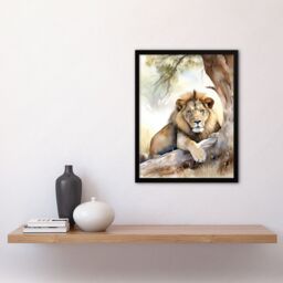 "Artery8 Majestic Lion African Savannah Watercolour Africa Art Print Framed Poster Wall Decor 12x16 inch in Black - Size: W12"" x H16""" - thumbnail 4