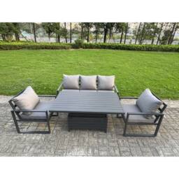 Fimous Aluminum 4-Piece 5-Seater Sofa Set with Lifting Table & 2 Chairs in Dark Grey - thumbnail 1