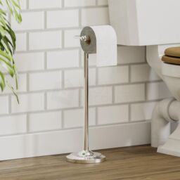 Home Discount Bath Vida Floor Standing Toilet Roll Holder Freestanding in Metallic Silver