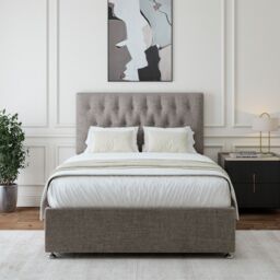 Bedmaster Linen 2 Drawer Divan Base & Button Headboard in Light Grey - Size: Small Double - thumbnail 1