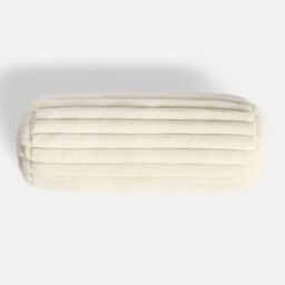 OHS Faux Fur Ribbed Round Bolster Cushion Neck Roll Pillow in Cream - thumbnail 3