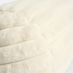 OHS Faux Fur Ribbed Round Bolster Cushion Neck Roll Pillow in Cream - thumbnail 5