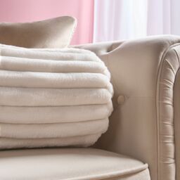 OHS Faux Fur Ribbed Round Bolster Cushion Neck Roll Pillow in Cream - thumbnail 2