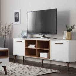 "Wyld and Coco Aura TV Stand - White and Dark Wood Fits 78"" TVs"