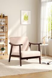 H&O Direct Wooden Single Armchair Sofa Accent Chair in Beige - thumbnail 1
