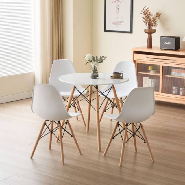 Comfy Living Ltd 5 Piece Dining Set With Round White Wooden Top & 4 White Chairs With Metal Detailing - image 1