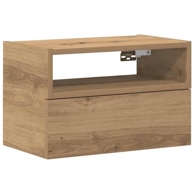 Berkfield Home Wall-mounted Bedside Cabinet Artisan Oak 45x26x28.5 cm in Brown - image 1