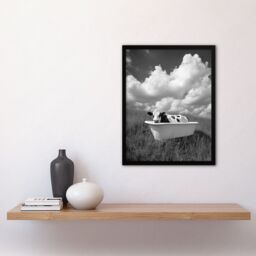 Artery8 Cow In Bathtub in a Field Black White Surreal Framed Art Print in Grey - Size: A4 - thumbnail 4