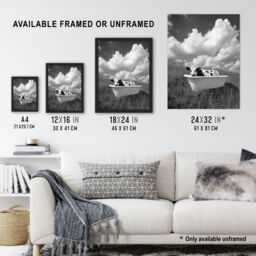 Artery8 Cow In Bathtub in a Field Black White Surreal Framed Art Print in Grey - Size: A4 - thumbnail 3