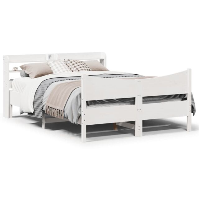 Berkfield Home Bed Frame with Headboard White 150x200 cm King Size Solid Wood Pine - image 1