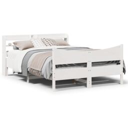 Berkfield Home Bed Frame with Headboard White 150x200 cm King Size Solid Wood Pine - thumbnail 1