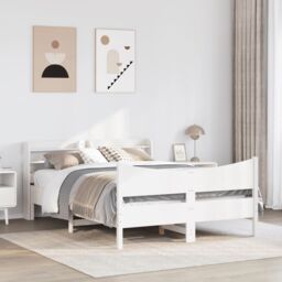 Berkfield Home Bed Frame with Headboard White 150x200 cm King Size Solid Wood Pine - thumbnail 3