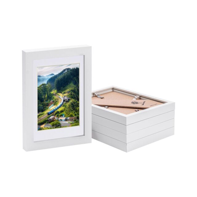 "Nicola Spring Photo Frames with 4"" x 6"" Mount - 5"" x 7"" - Ivory Mount - Pack of 5 in White" - image 1