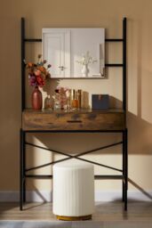 Home Discount Vida Designs Brooklyn 1 Drawer Dressing Table with Built-in Mirror Storage in Dark Brown - thumbnail 2