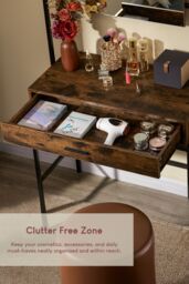 Home Discount Vida Designs Brooklyn 1 Drawer Dressing Table with Built-in Mirror Storage in Dark Brown - thumbnail 5