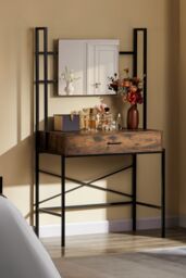 Home Discount Vida Designs Brooklyn 1 Drawer Dressing Table with Built-in Mirror Storage in Dark Brown