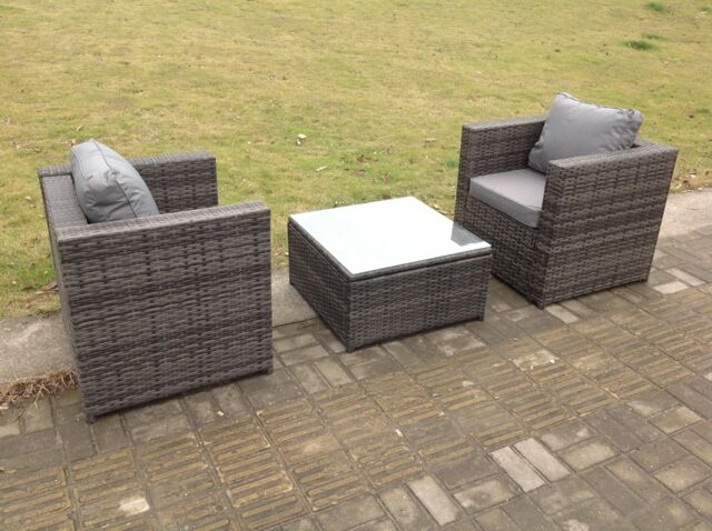 Fimous Rattan Garden Furniture Chairs Square Coffee Table Set in Dark Grey - image 1