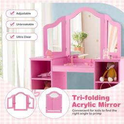 Costway Kids Vanity Table & Chair Set 2-in-1 Princess Makeup Vanity Set-Pink in Pink - thumbnail 3