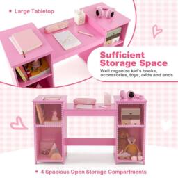 Costway Kids Vanity Table & Chair Set 2-in-1 Princess Makeup Vanity Set-Pink in Pink - thumbnail 6