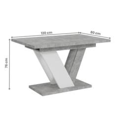 Nordara 120-160cm Modern Concrete Effect & White Extendable Dining Table in Grey - thumbnail 2