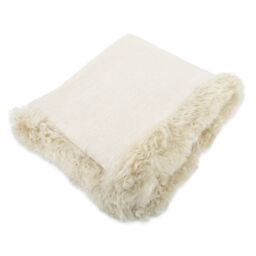 Native Natural Beige Linen Blanket Sheepskin Trim 140x180cm in Cream - Size: 140 cm x 180 cm - thumbnail 4