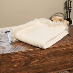 Native Natural Beige Linen Blanket Sheepskin Trim 140x180cm in Cream - Size: 140 cm x 180 cm