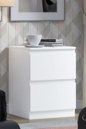 FWStyle Stora White 2 Drawer Bedside Chest Table Nightstand Deep Drawers