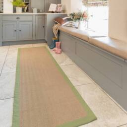 Kukoon Natural Golden Beige Jute Micro Woven Herringbone Pattern Cotton Border Area Rug in Green - Size: 120 cm x 170 cm - thumbnail 4