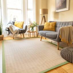Kukoon Natural Golden Beige Jute Micro Woven Herringbone Pattern Cotton Border Area Rug in Green - Size: 120 cm x 170 cm - thumbnail 3