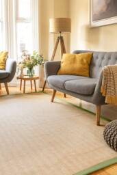 Kukoon Natural Golden Beige Jute Micro Woven Herringbone Pattern Cotton Border Area Rug in Green - Size: 120 cm x 170 cm - thumbnail 1
