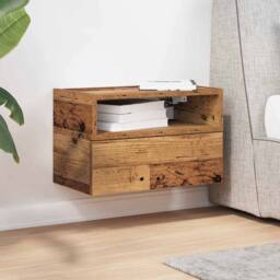 Berkfield Home Wall-mounted Bedside Cabinet Old Wood 45x26x28.5 cm in Brown - thumbnail 3