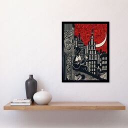"Artery8 Wall Art Print Street Musician Guitarist in Edinburgh Cityscape Art Framed in Black - Size: W12"" x H16""" - thumbnail 2