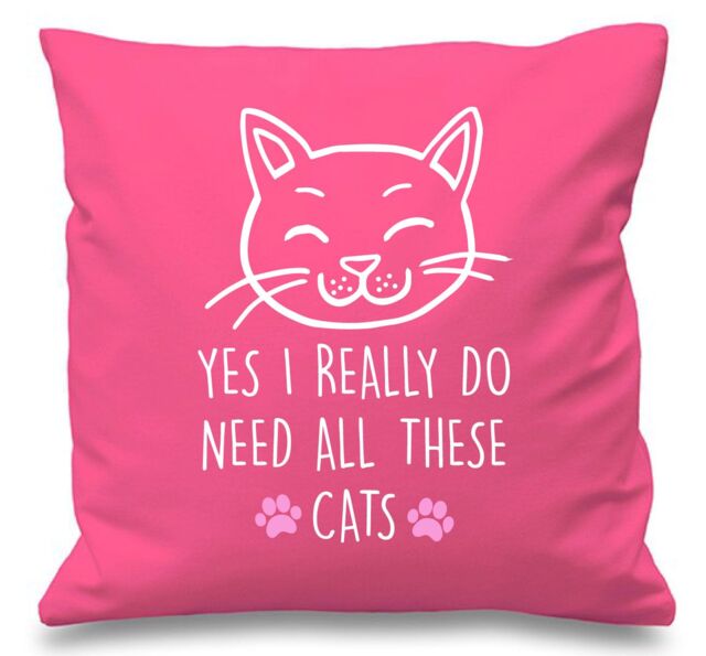 "60 SECOND MAKEOVER Pink Cushion Cover Cat Yes I Really Do Need All These Cats 16"" x 16"" Mum Friend Gift Decorative - Size: 40 cm x 40 cm"