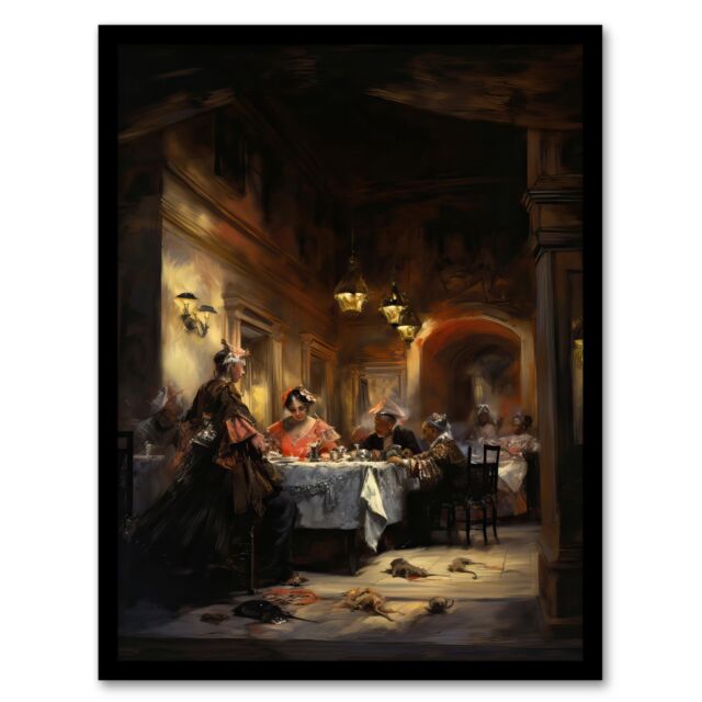 "Artery8 Wall Art Print Don Giovanni Opera Decadent Banquet Scene Oil Painting Art Framed in Brown - Size: W12"" x H16""" - image 1