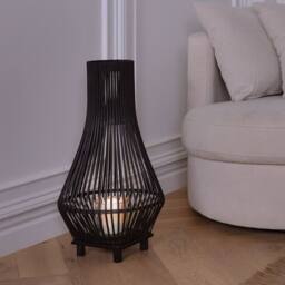 Wyld and Coco Black Bamboo Candle Lantern 38 cm with Glass Insert Boho Floor Lantern - thumbnail 1