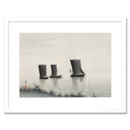 "Artery8 Wall Art Print Fishing Boats Ohara Koson Art Framed 9x7 inch in White - Size: W7"" x H9""" - thumbnail 1