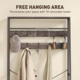 HOMCOM Coat Rack with Shoe Storage, Bench & 10 Hooks in Grey - thumbnail 6