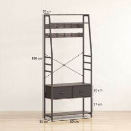 HOMCOM Coat Rack with Shoe Storage, Bench & 10 Hooks in Grey - thumbnail 3