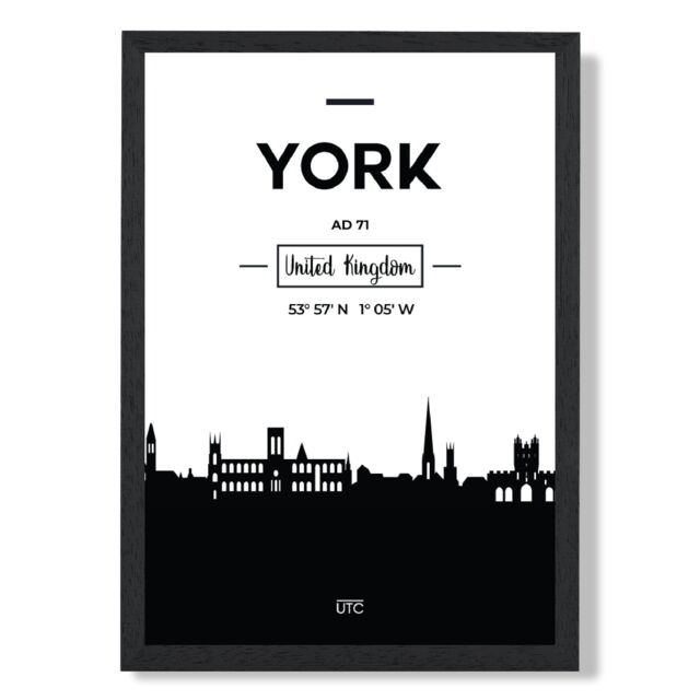 ARTZE York Black & White City Skyline Framed Print SIZE: A4 with Black Frame - image 1