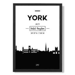 ARTZE York Black & White City Skyline Framed Print SIZE: A4 with Black Frame - thumbnail 1