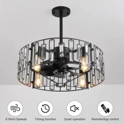 NIVOR 4 Lights Crystal Fandelier Ceiling Fan with Remote 6 Wind Speeds in Black - thumbnail 7