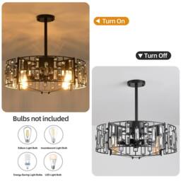 NIVOR 4 Lights Crystal Fandelier Ceiling Fan with Remote 6 Wind Speeds in Black - thumbnail 3