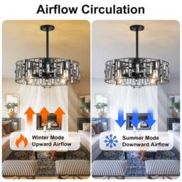 NIVOR 4 Lights Crystal Fandelier Ceiling Fan with Remote 6 Wind Speeds in Black - thumbnail 6