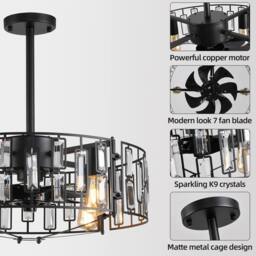 NIVOR 4 Lights Crystal Fandelier Ceiling Fan with Remote 6 Wind Speeds in Black - thumbnail 4